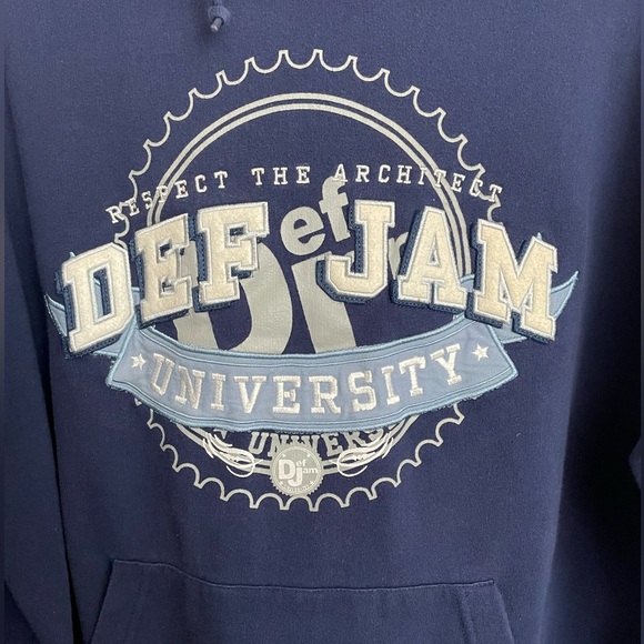 Vintage 90s Def Jam University Hoodie Size XXL Hip Hop Blue Hooded Sweatshirt - Picture 4 of 7